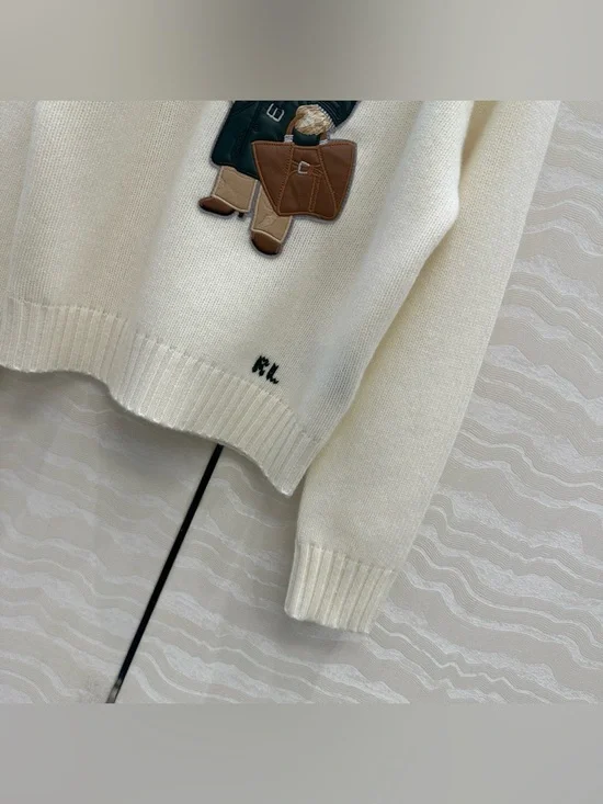 Polo by Ralph Lauren Cream Crewneck Sweater with Bear Patch - Picture 4 of 8